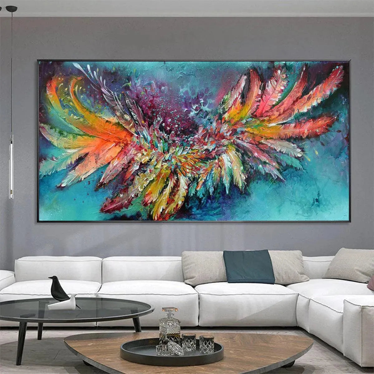 PLUMAGE FIRE: Vibrant Abstract Feather Oil Painting - Image 4