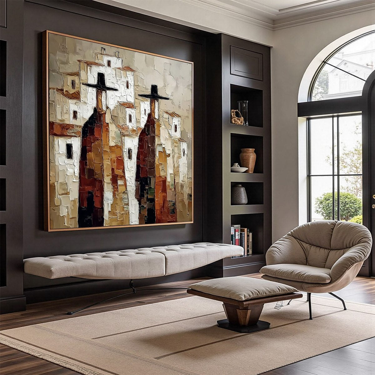 Pueblo Vigilantes Textured Abstract Cityscape Oil Painting - Image 7
