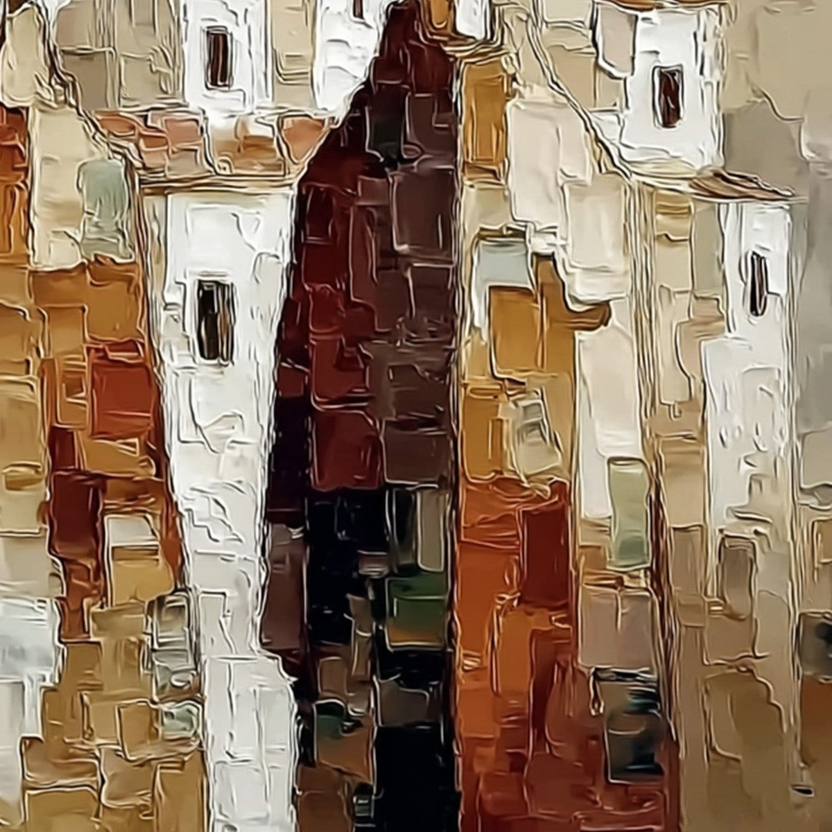 Pueblo Vigilantes Textured Abstract Cityscape Oil Painting - Image 3
