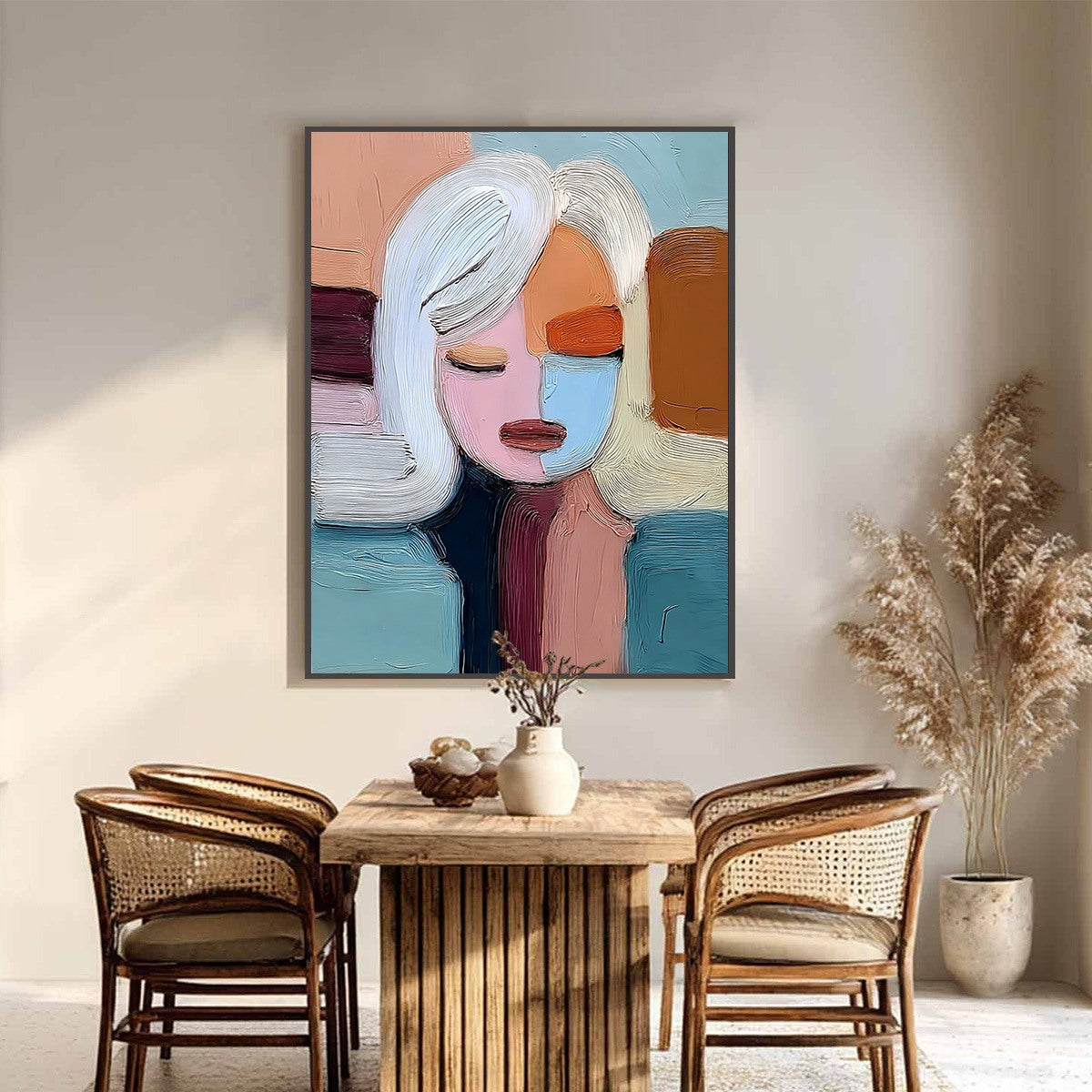 QUIET CONTEMPLATION: Textured Abstract Portrait Oil Painting - Image 6