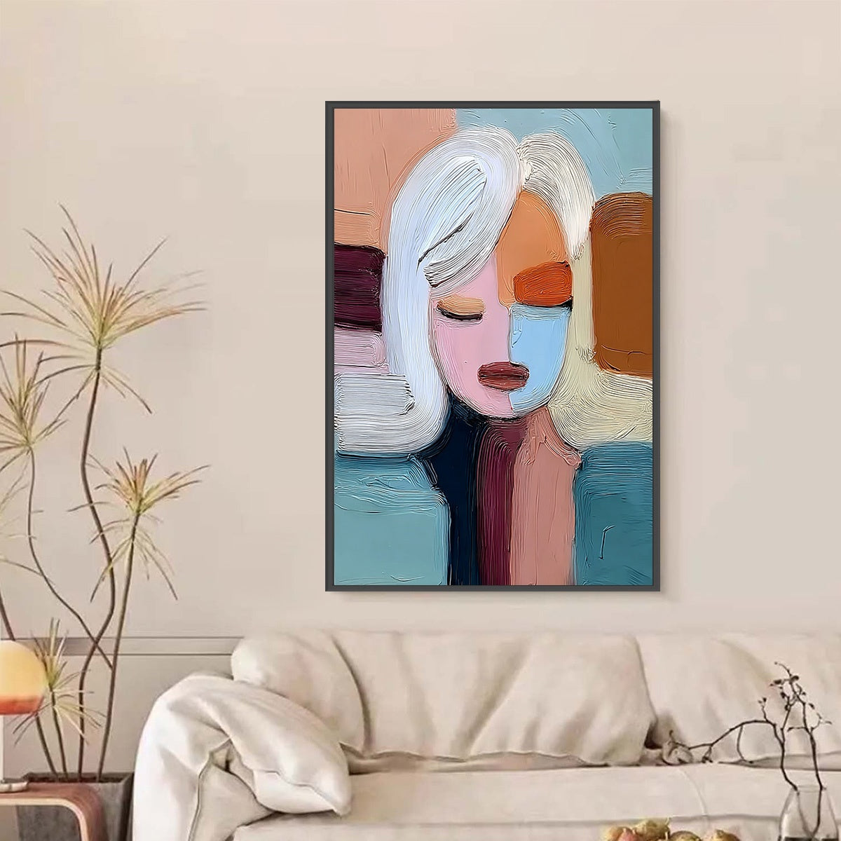 QUIET CONTEMPLATION: Textured Abstract Portrait Oil Painting - Image 2
