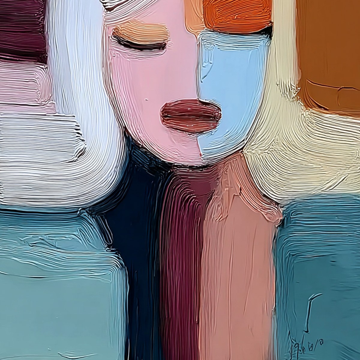 QUIET CONTEMPLATION: Textured Abstract Portrait Oil Painting - Image 5