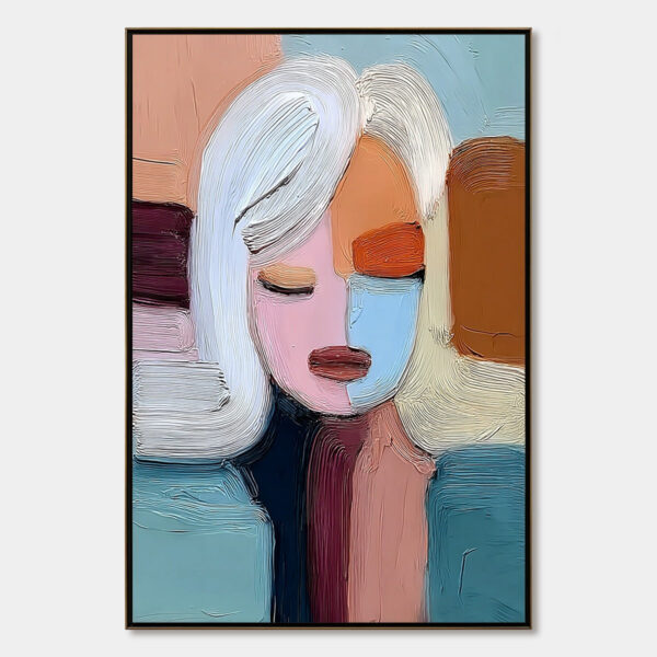 QUIET CONTEMPLATION: Textured Abstract Portrait Oil Painting