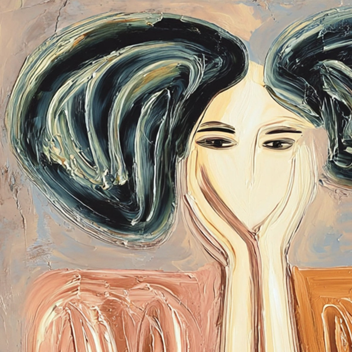 QUIET CONTEMPLATION: Textured Impasto Portrait Painting of a Woman - Image 3