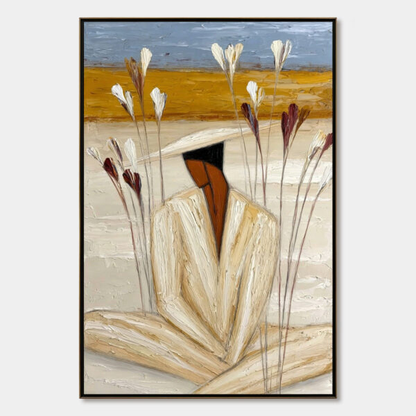 QUIET REPOSE: Textured Figurative Painting of a Person in Contemplation