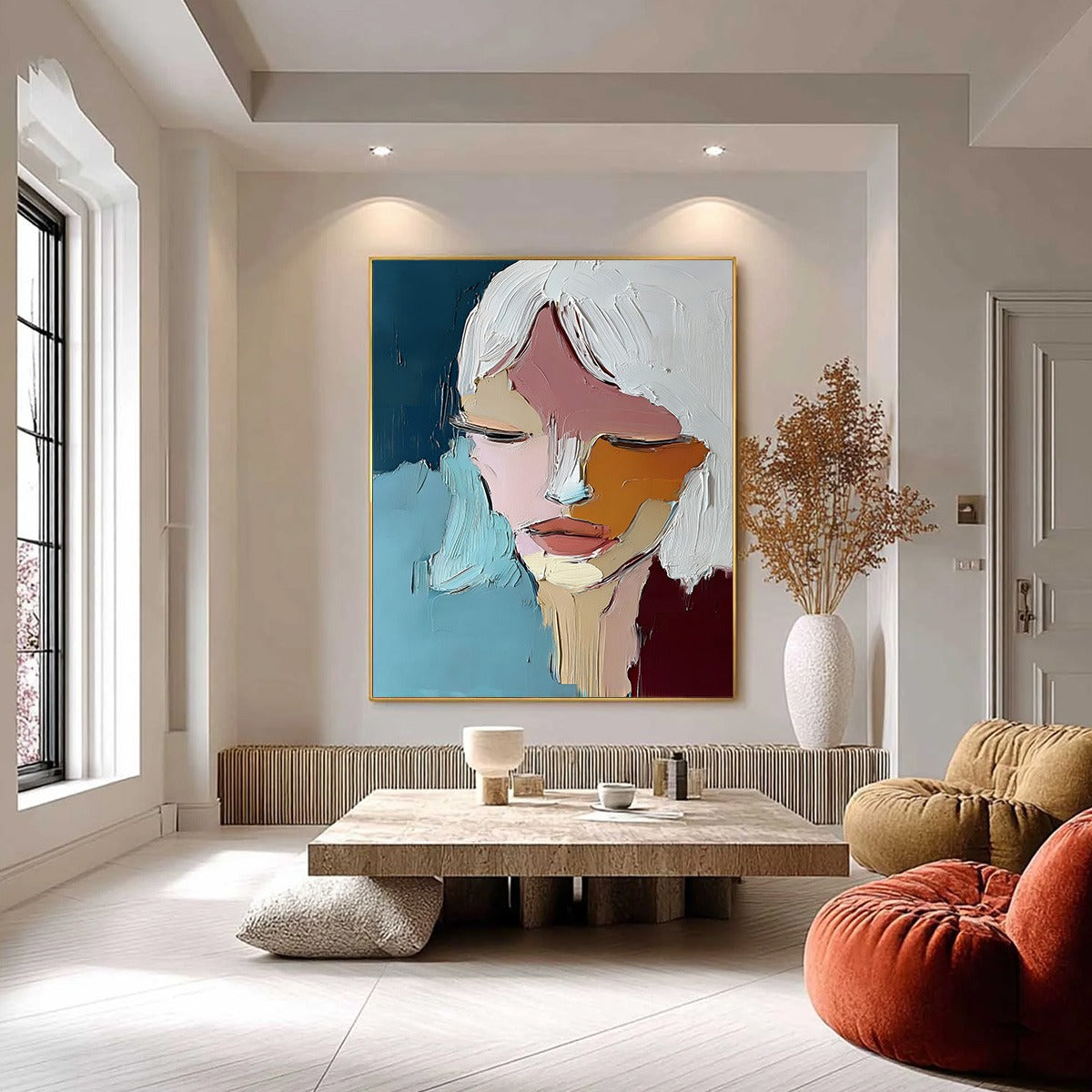 QUIETUDE: Textured Abstract Portrait Palette Knife Oil Painting - Image 2