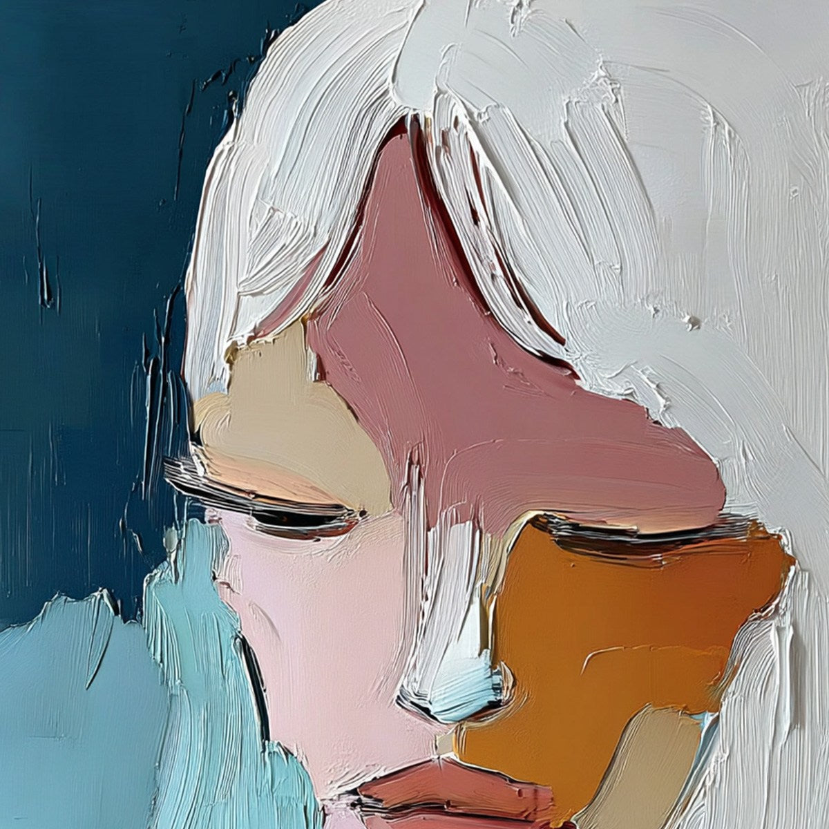 QUIETUDE: Textured Abstract Portrait Palette Knife Oil Painting - Image 3