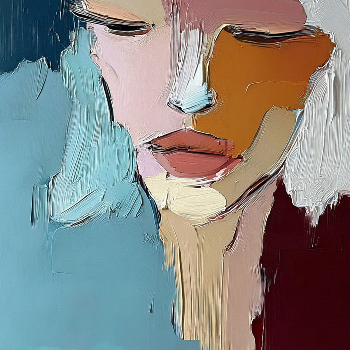 QUIETUDE: Textured Abstract Portrait Palette Knife Oil Painting - Image 5