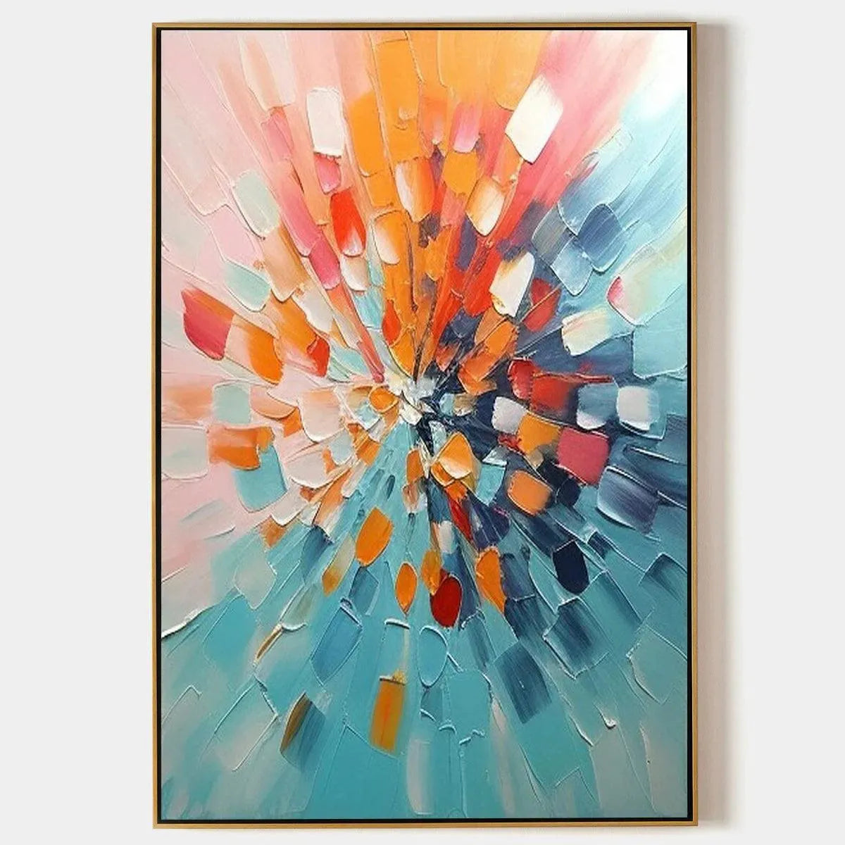 RADIANT BURST: Textured Abstract Impasto Painting, Vertical Wall Art
