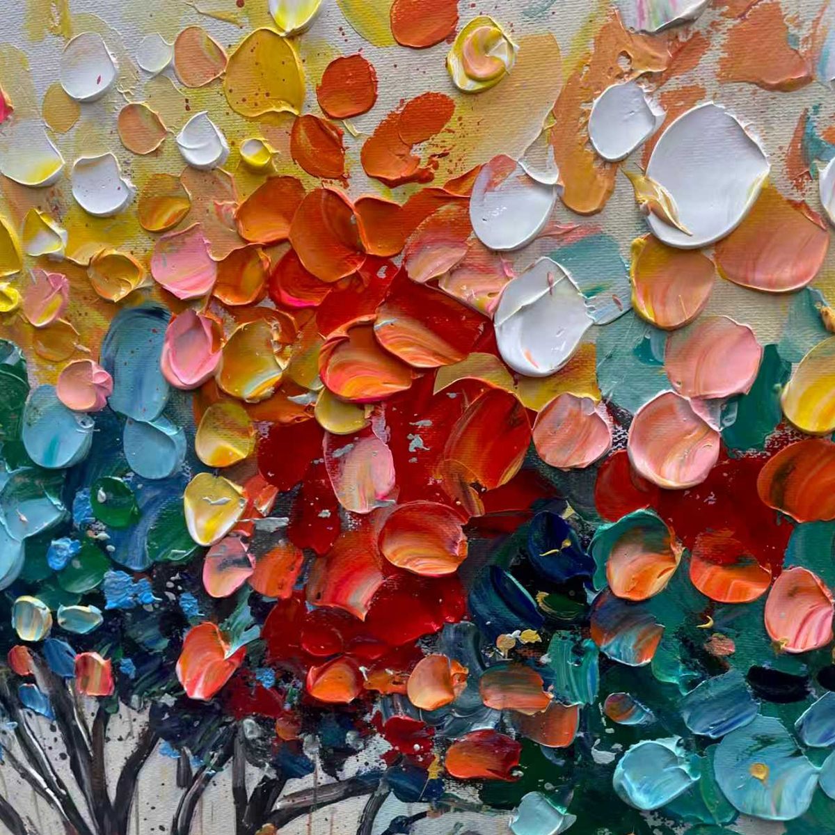 RAINBOW BURST: Textured Impasto Tree of Life Oil Painting - Image 6