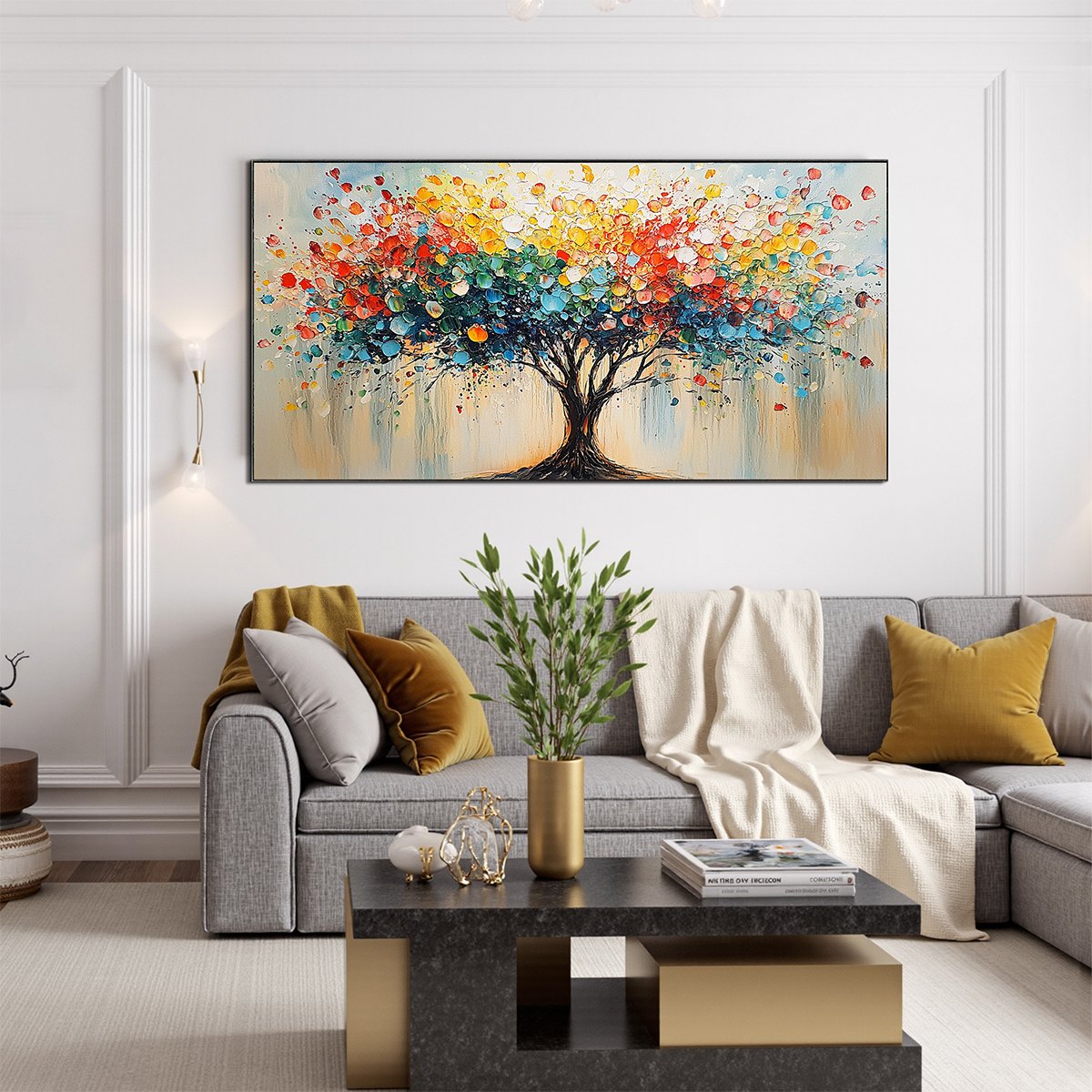 RAINBOW BURST: Textured Impasto Tree of Life Oil Painting - Image 2