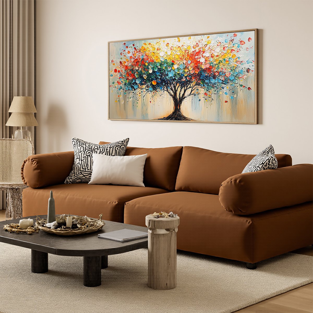 RAINBOW BURST: Textured Impasto Tree of Life Oil Painting - Image 4
