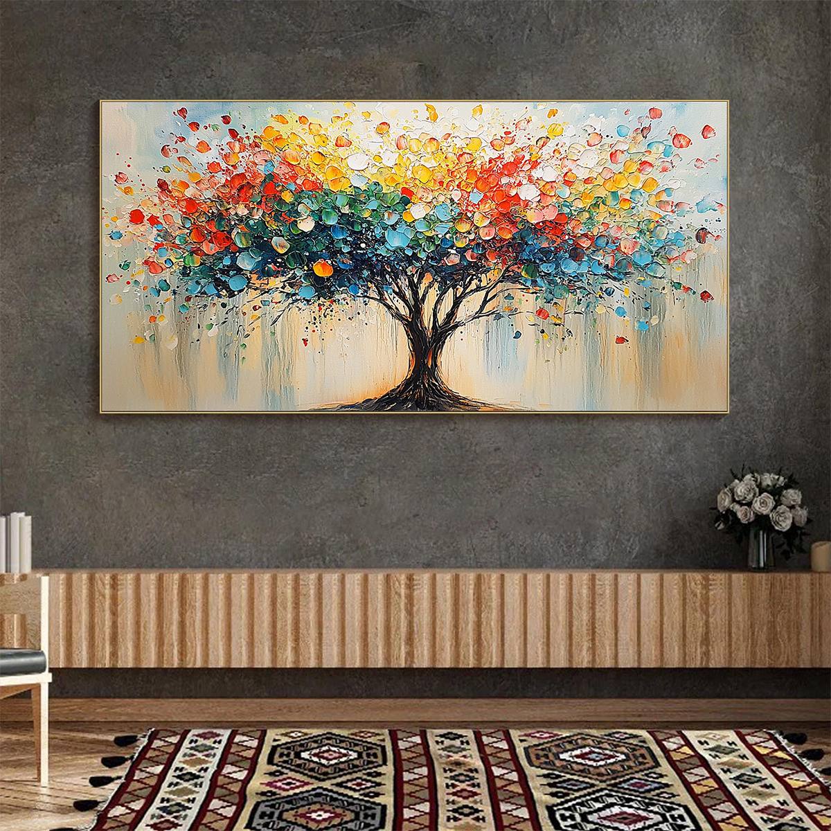 RAINBOW BURST: Textured Impasto Tree of Life Oil Painting - Image 5