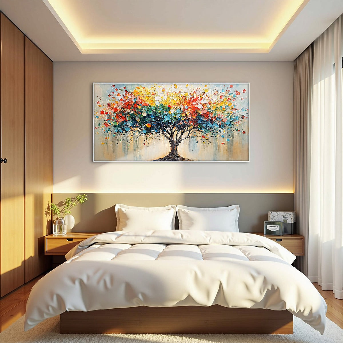 RAINBOW BURST: Textured Impasto Tree of Life Oil Painting - Image 7