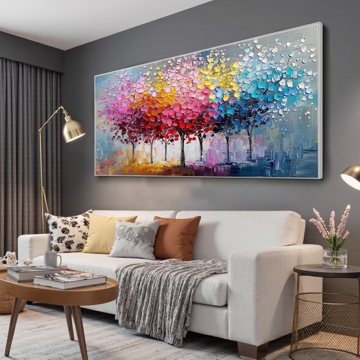 RAINBOW FOREST: Textured Impasto Trees Oil Painting - Image 5