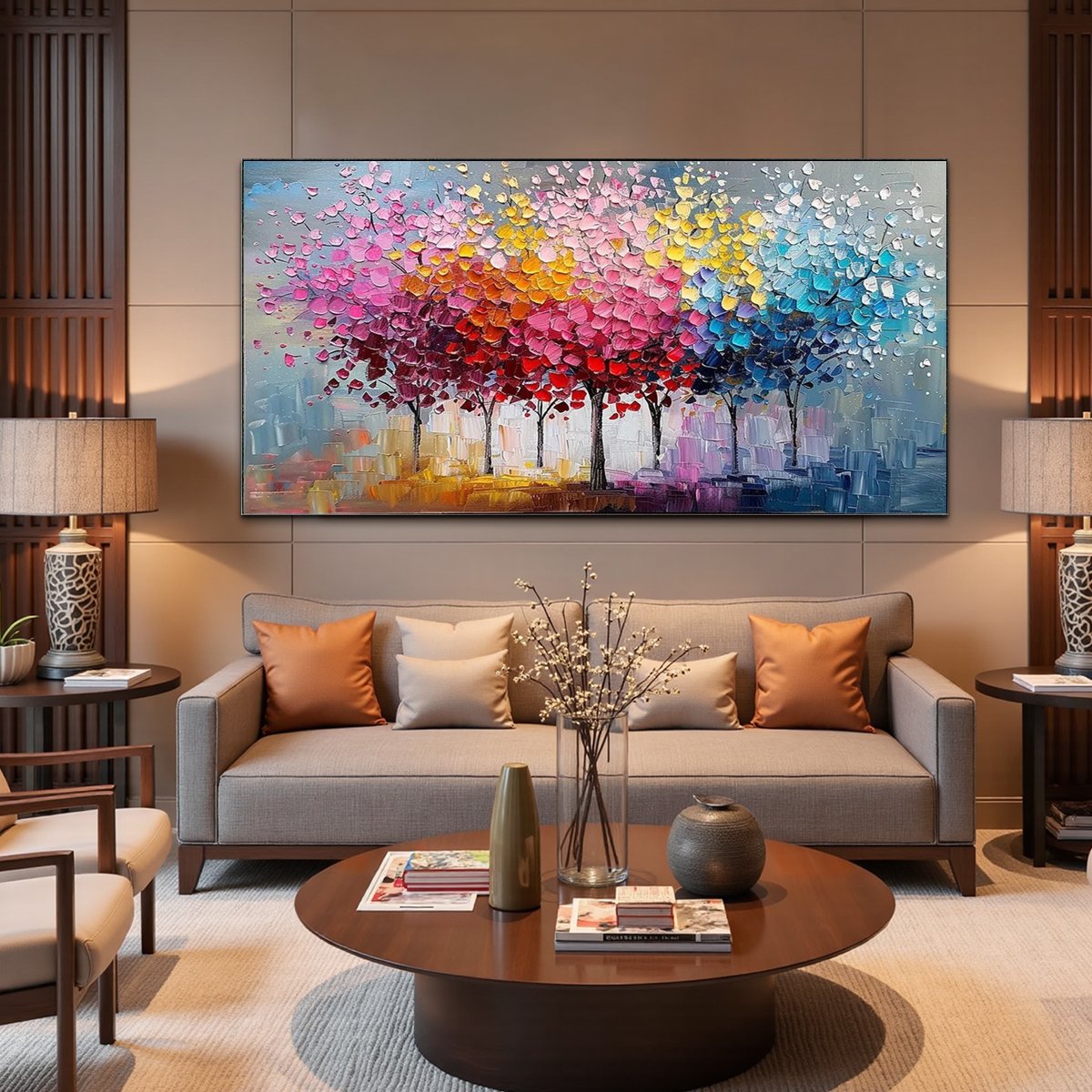 RAINBOW FOREST: Textured Impasto Trees Oil Painting - Image 4
