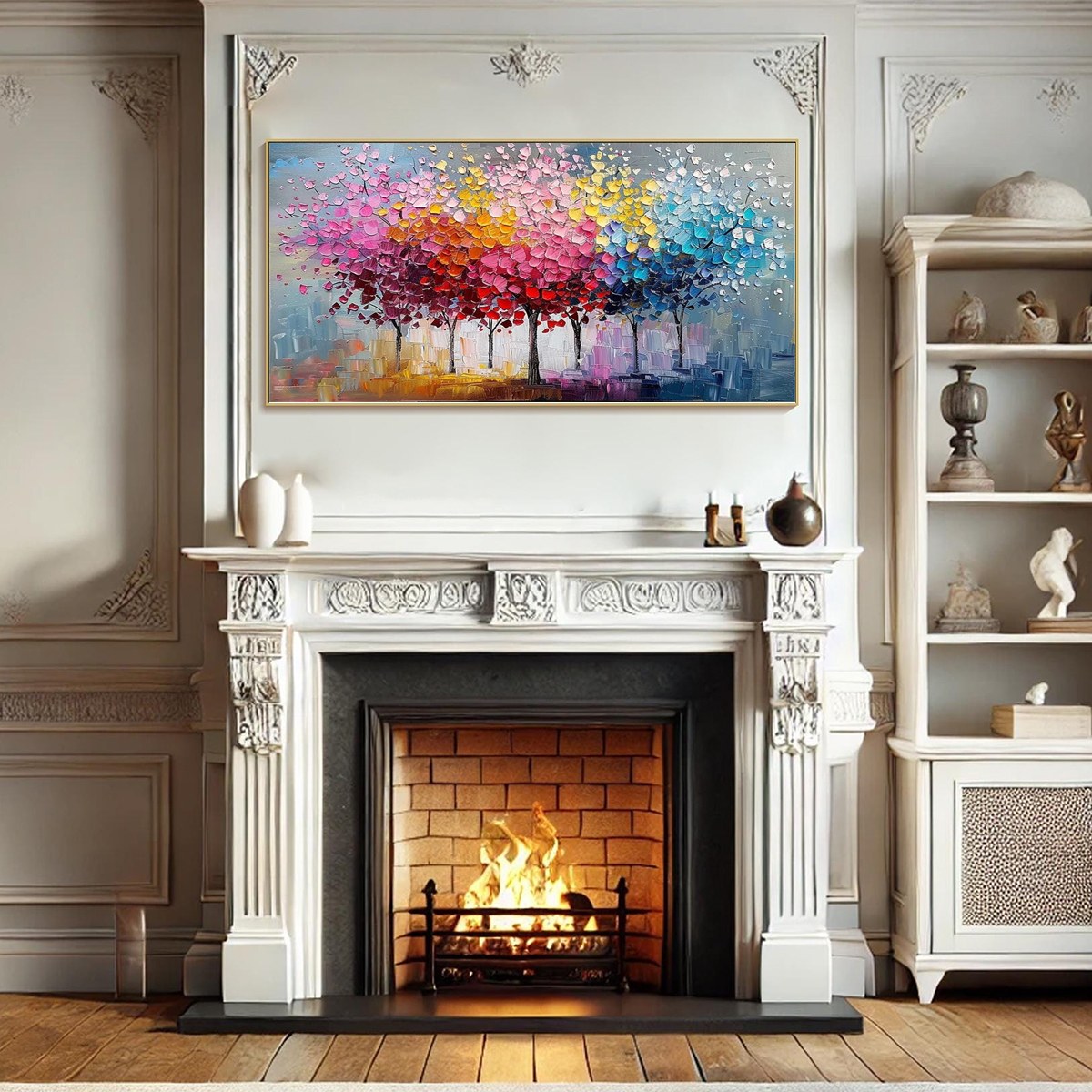 RAINBOW FOREST: Textured Impasto Trees Oil Painting - Image 7