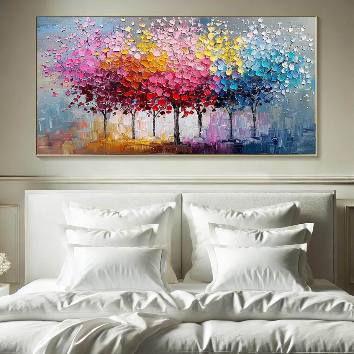 RAINBOW FOREST: Textured Impasto Trees Oil Painting - Image 2