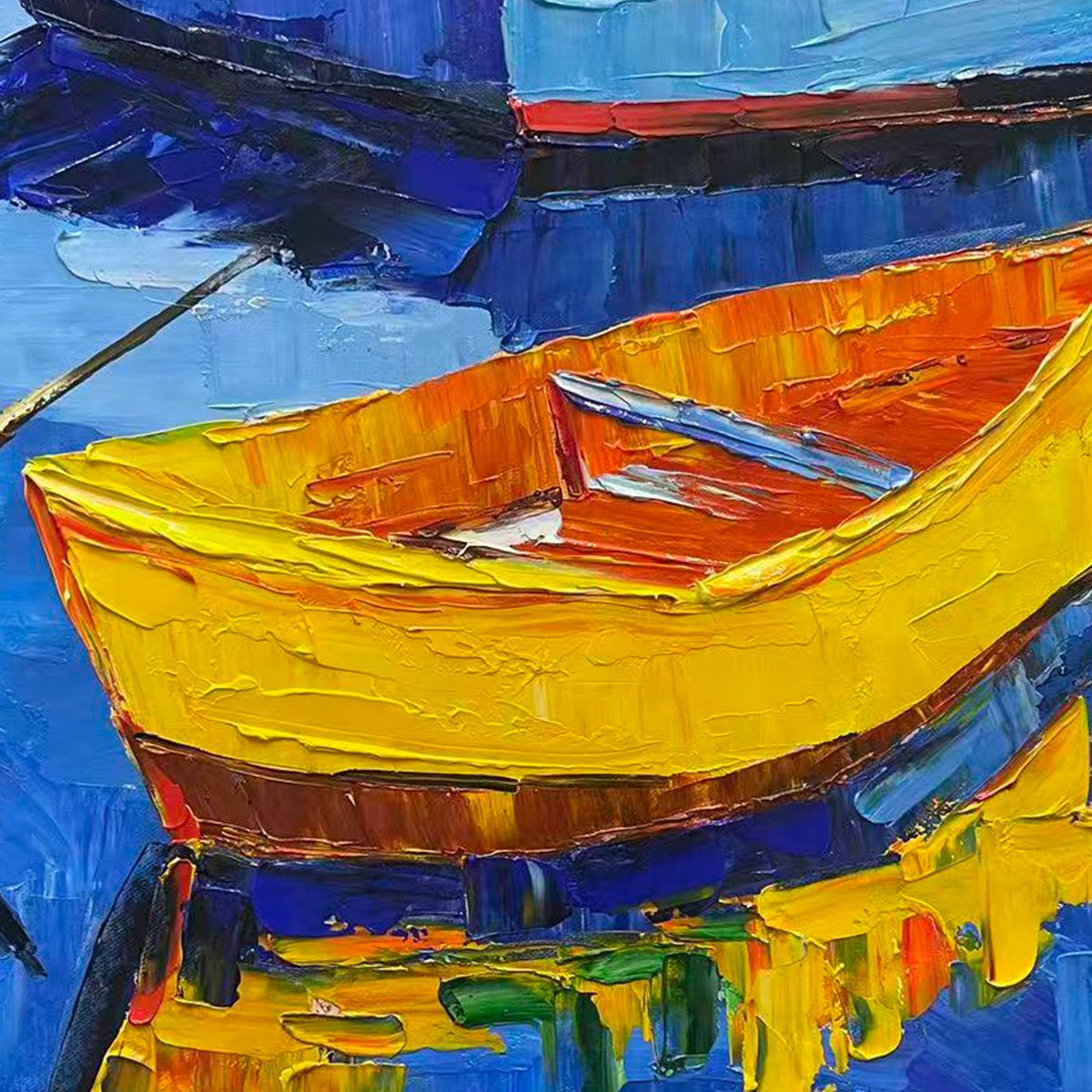 RAINBOW HARBOR: Vibrant Impasto Boatscape Oil Painting - Image 3