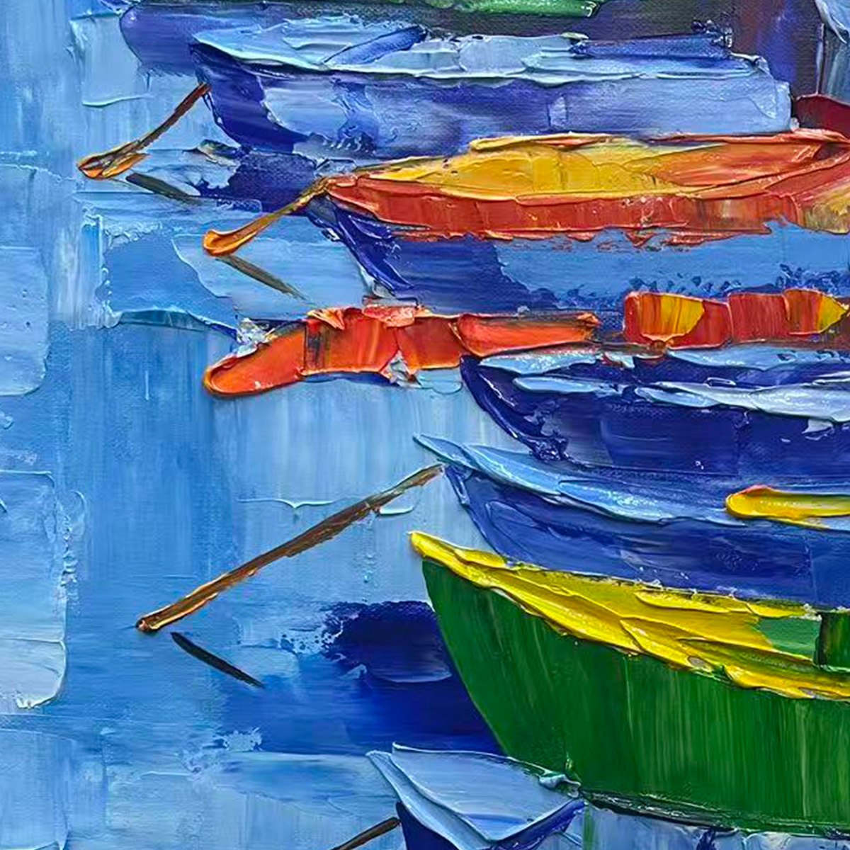 RAINBOW HARBOR: Vibrant Impasto Boatscape Oil Painting - Image 6