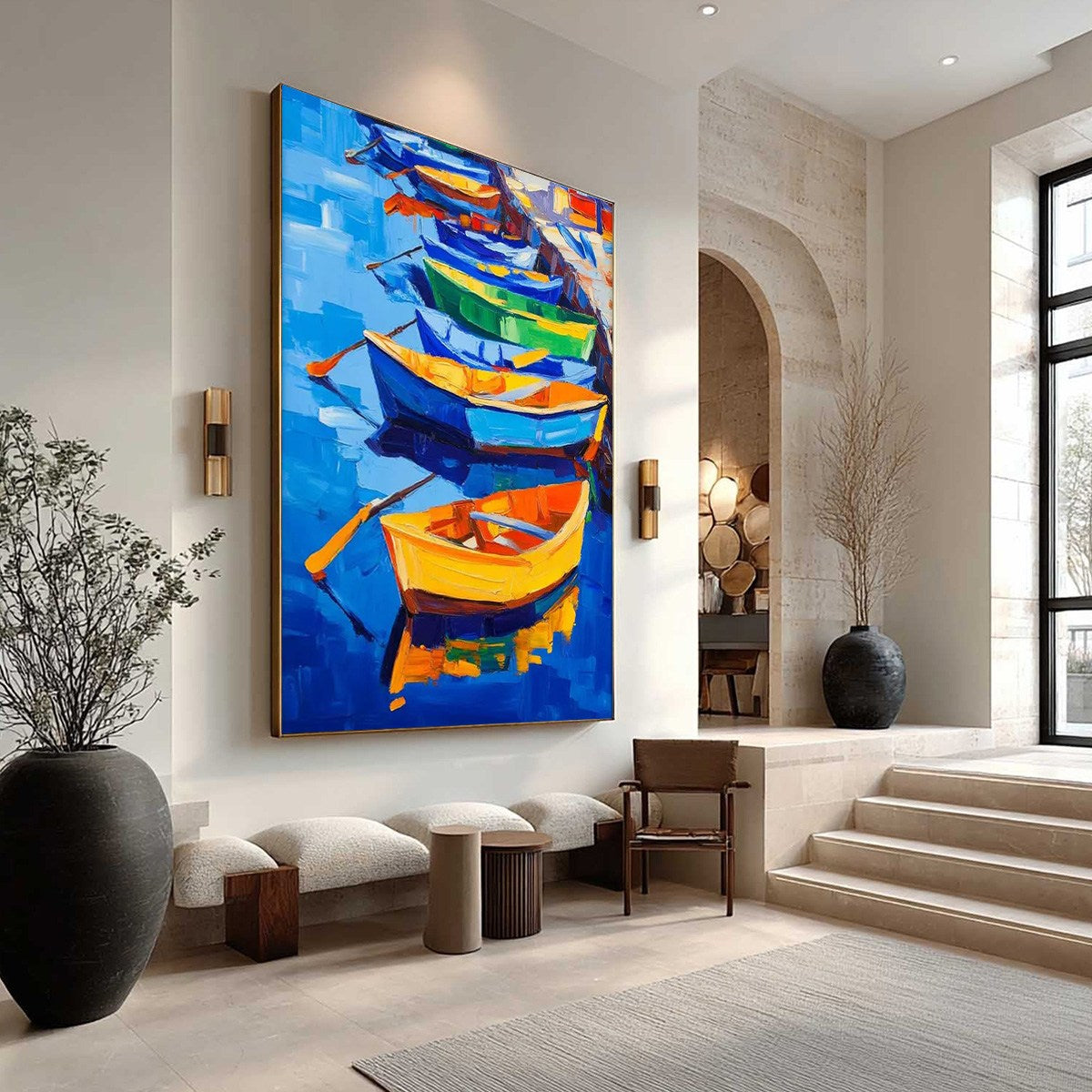 RAINBOW HARBOR: Vibrant Impasto Boatscape Oil Painting - Image 4