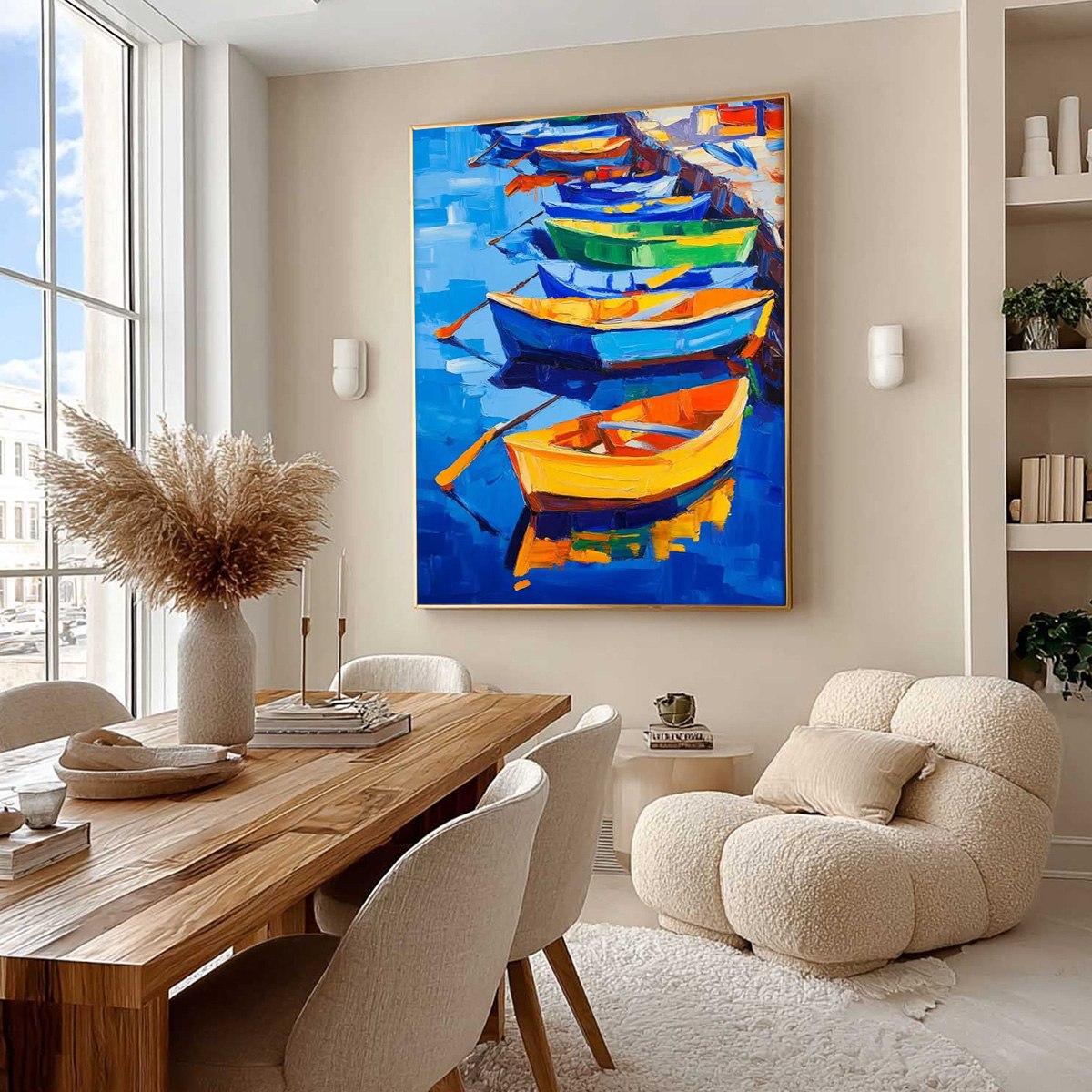 RAINBOW HARBOR: Vibrant Impasto Boatscape Oil Painting - Image 7