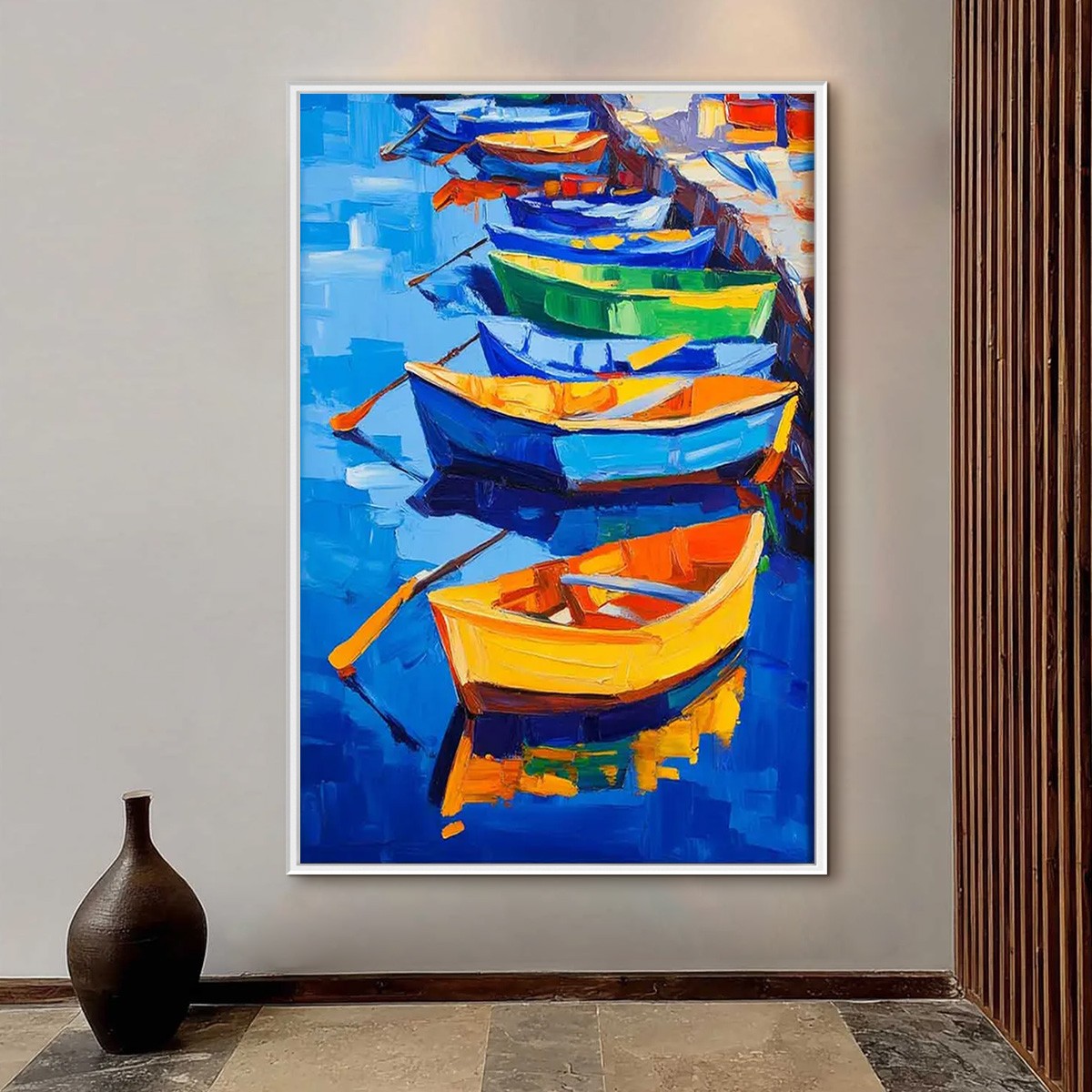 RAINBOW HARBOR: Vibrant Impasto Boatscape Oil Painting - Image 2