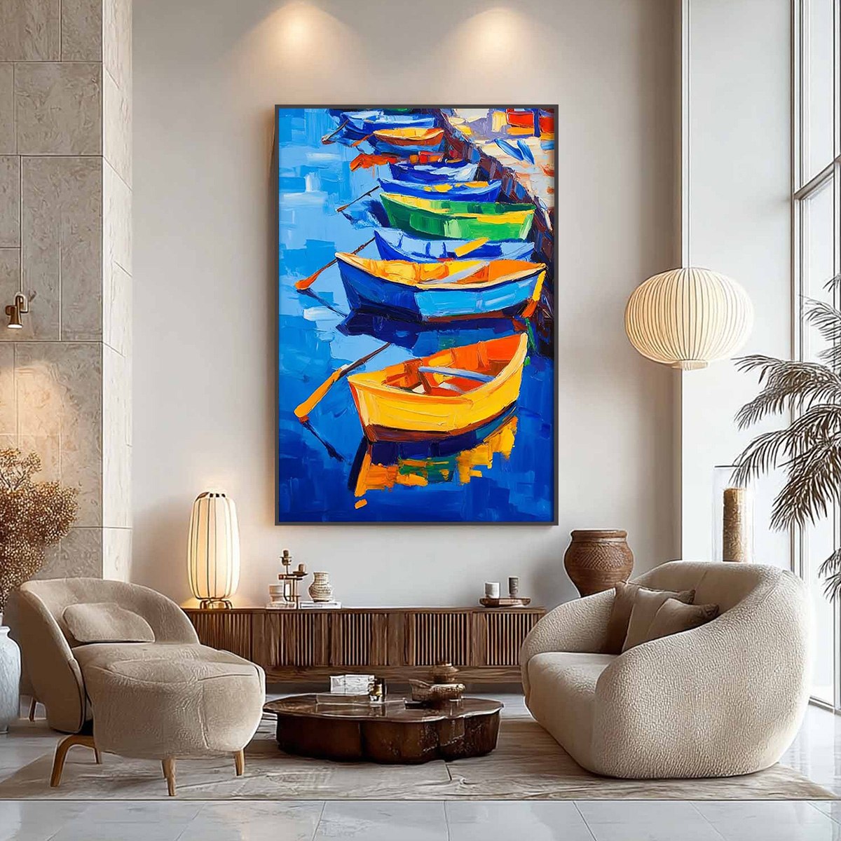 RAINBOW HARBOR: Vibrant Impasto Boatscape Oil Painting - Image 5