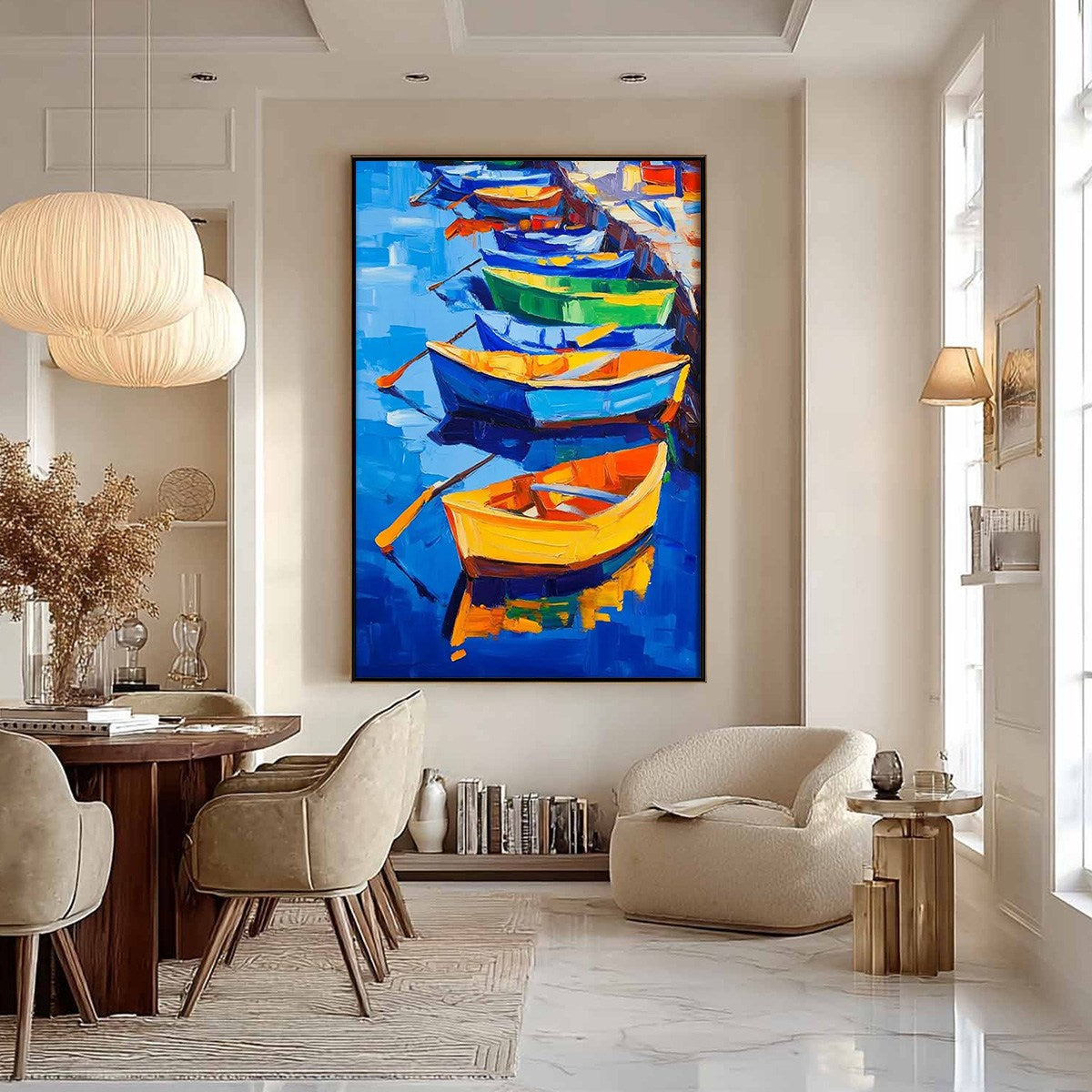 RAINBOW HARBOR: Vibrant Impasto Boatscape Oil Painting - Image 8