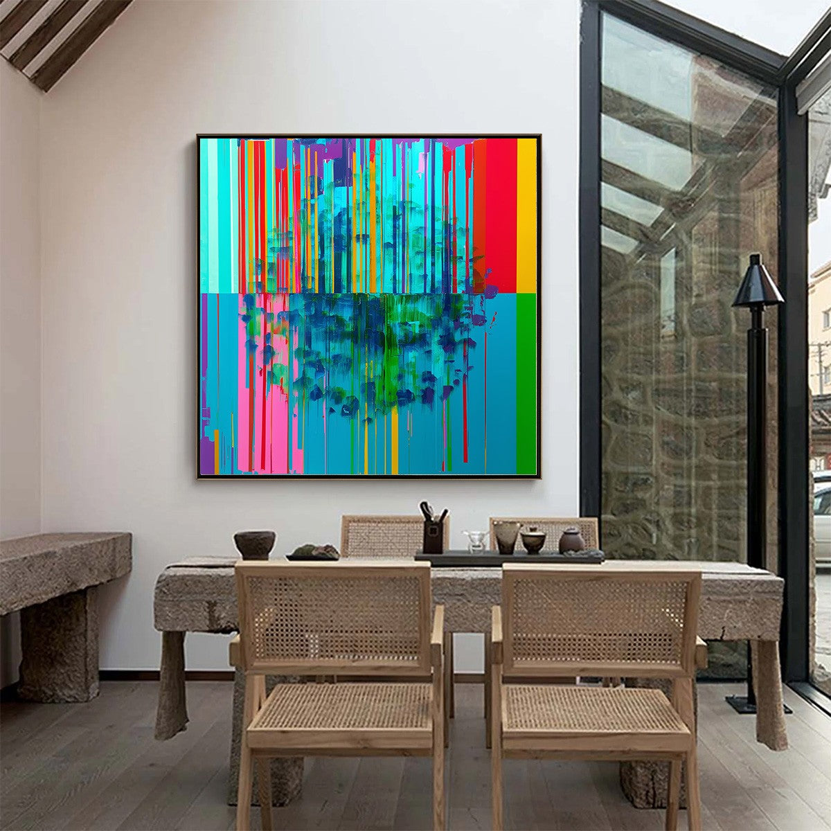 REFLECTED GLITCH: Vibrant Abstract Glitch Art Oil Painting - Image 9