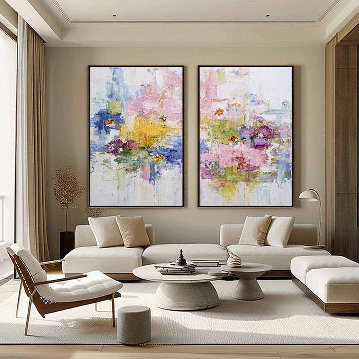 REFLECTIONS IN BLOOM: Colorful Abstract Floral Palette Knife Painting Set - Image 4