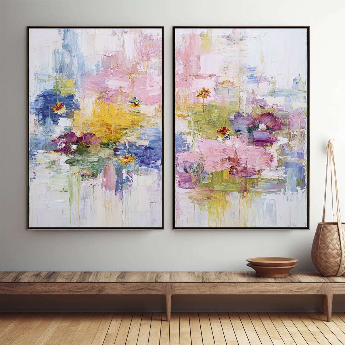 REFLECTIONS IN BLOOM: Colorful Abstract Floral Palette Knife Painting Set - Image 2