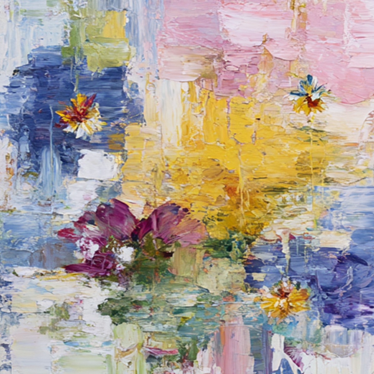 REFLECTIONS IN BLOOM: Colorful Abstract Floral Palette Knife Painting Set - Image 3