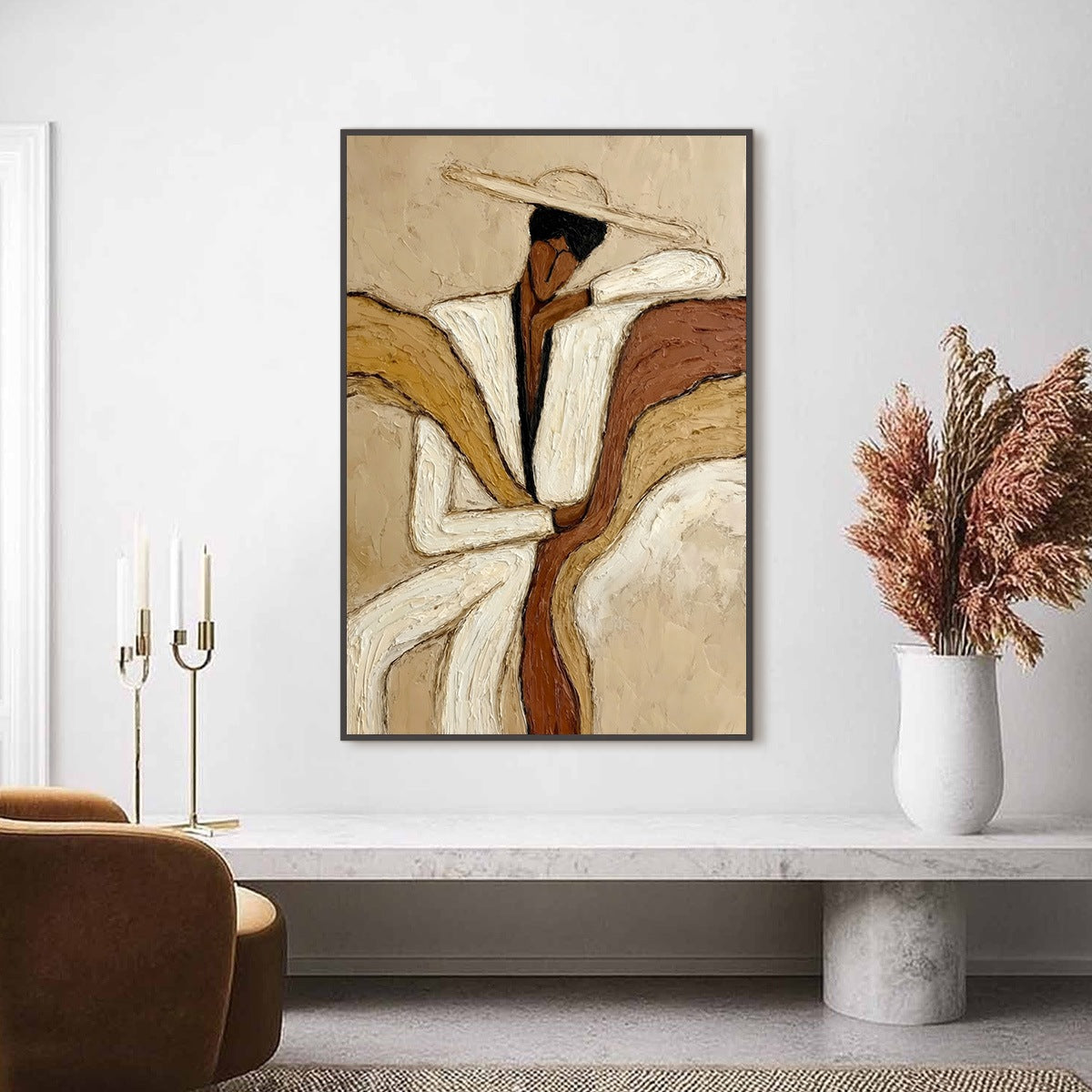 REPOSE: Textured Abstract Figure Painting in Neutral Tones - Image 4