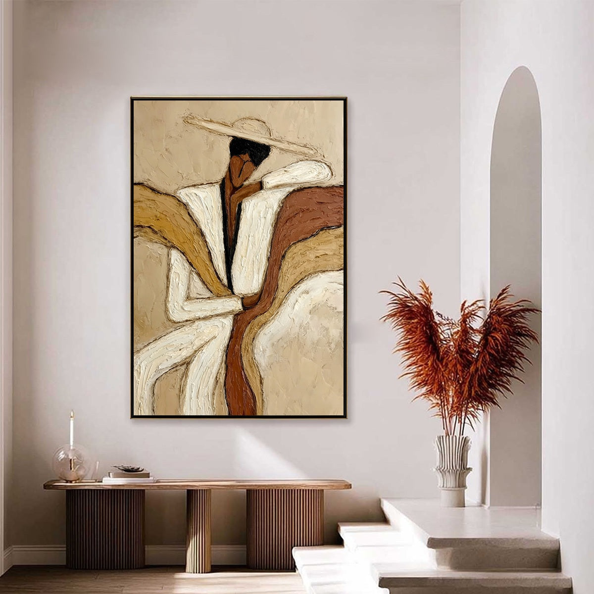 REPOSE: Textured Abstract Figure Painting in Neutral Tones - Image 6