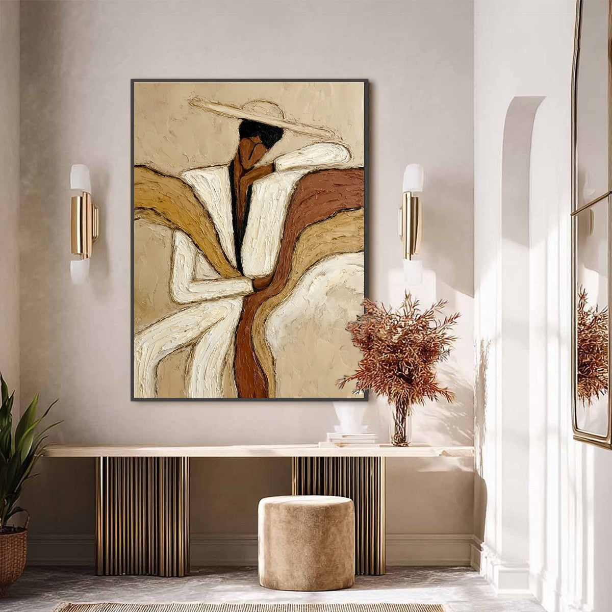 REPOSE: Textured Abstract Figure Painting in Neutral Tones - Image 2