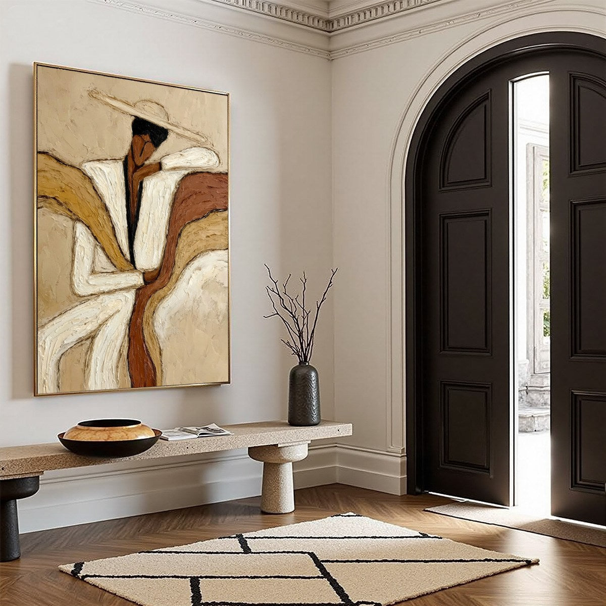 REPOSE: Textured Abstract Figure Painting in Neutral Tones - Image 8