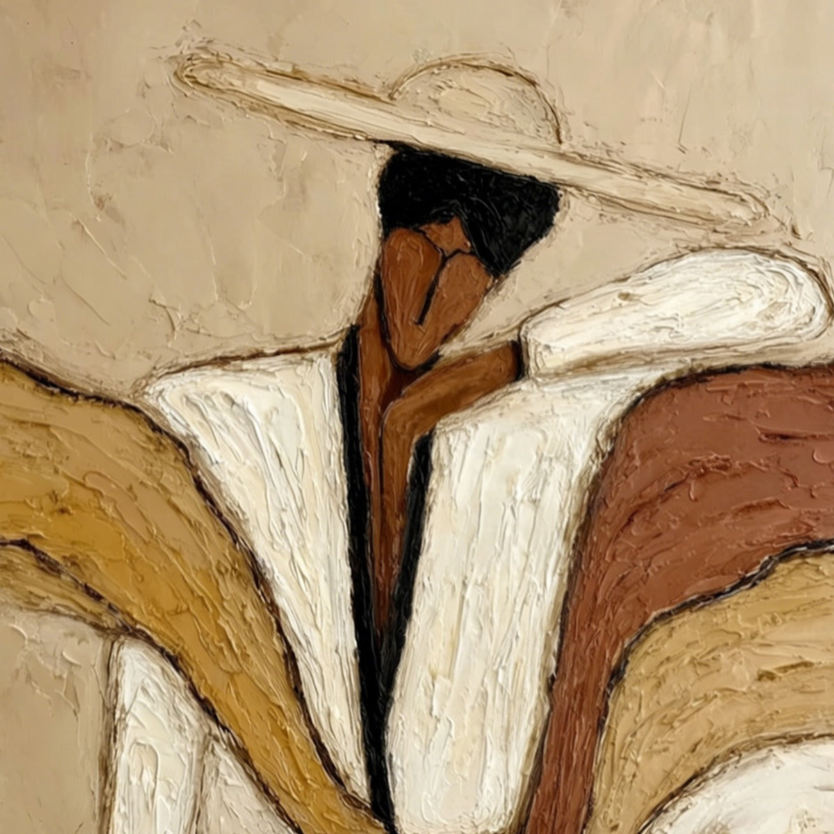 REPOSE: Textured Abstract Figure Painting in Neutral Tones - Image 5