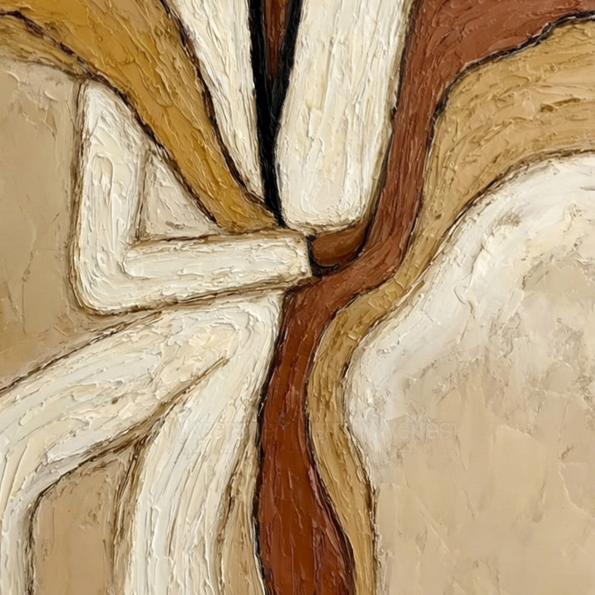 REPOSE: Textured Abstract Figure Painting in Neutral Tones - Image 3