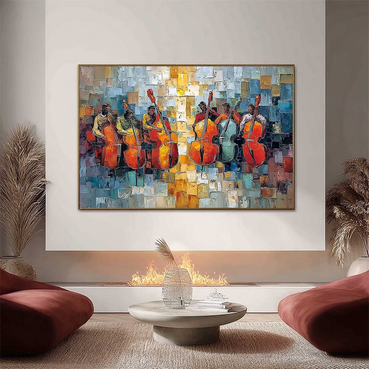 RHYTHM IN HUE: Textured Palette Knife Painting of a Cello Ensemble - Image 2