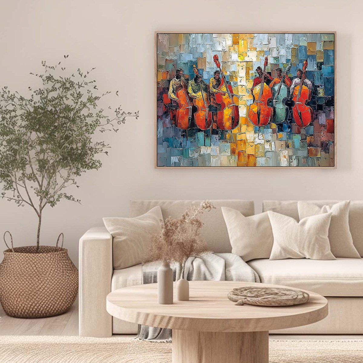 RHYTHM IN HUE: Textured Palette Knife Painting of a Cello Ensemble - Image 4