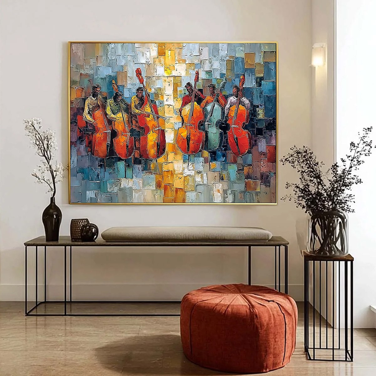 RHYTHM IN HUE: Textured Palette Knife Painting of a Cello Ensemble - Image 6