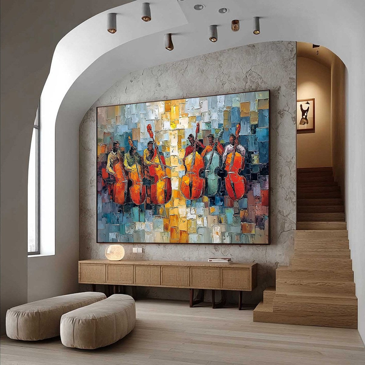 RHYTHM IN HUE: Textured Palette Knife Painting of a Cello Ensemble - Image 7