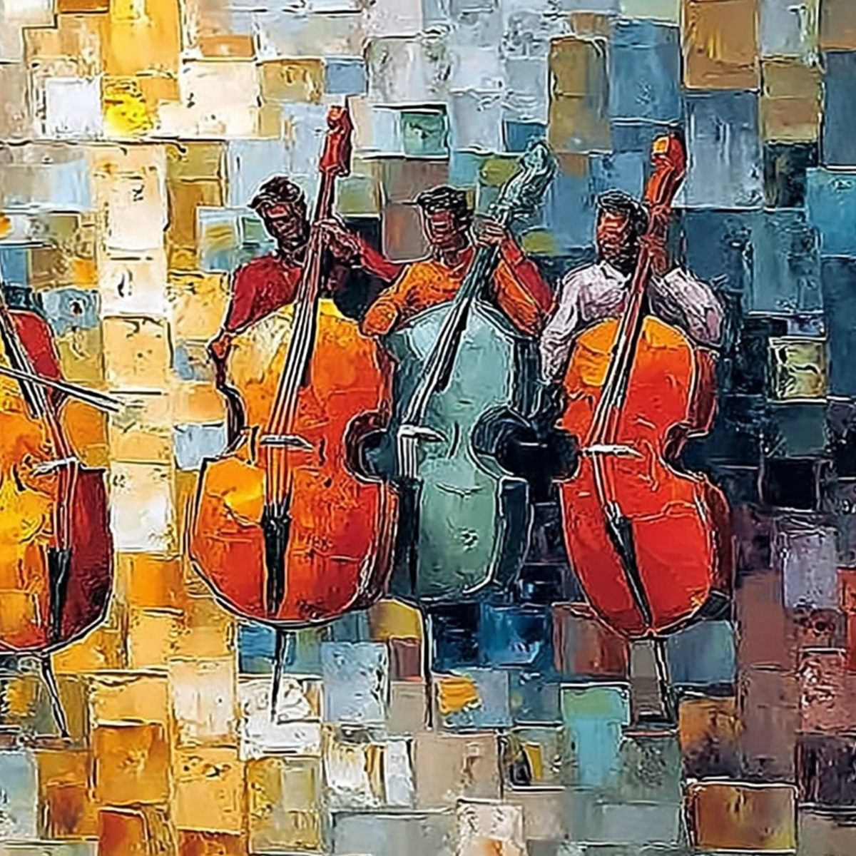 RHYTHM IN HUE: Textured Palette Knife Painting of a Cello Ensemble - Image 5
