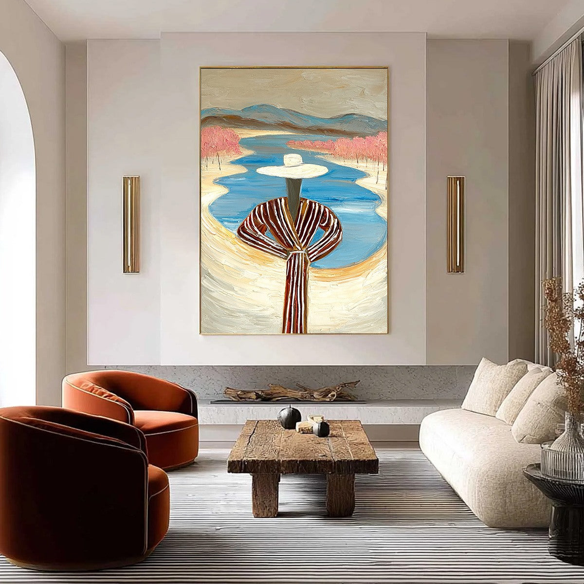 RIVER BLUSH: Textured Figurative Landscape Painting of Woman by Water - Image 2