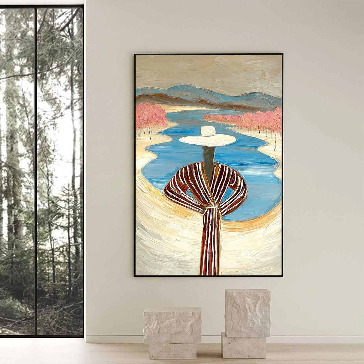 RIVER BLUSH: Textured Figurative Landscape Painting of Woman by Water - Image 6
