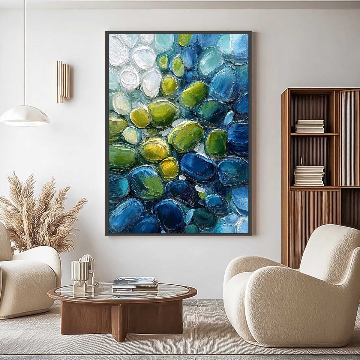 RIVER GEMS: Abstract Impasto Textured Blue and Green Painting - Image 2