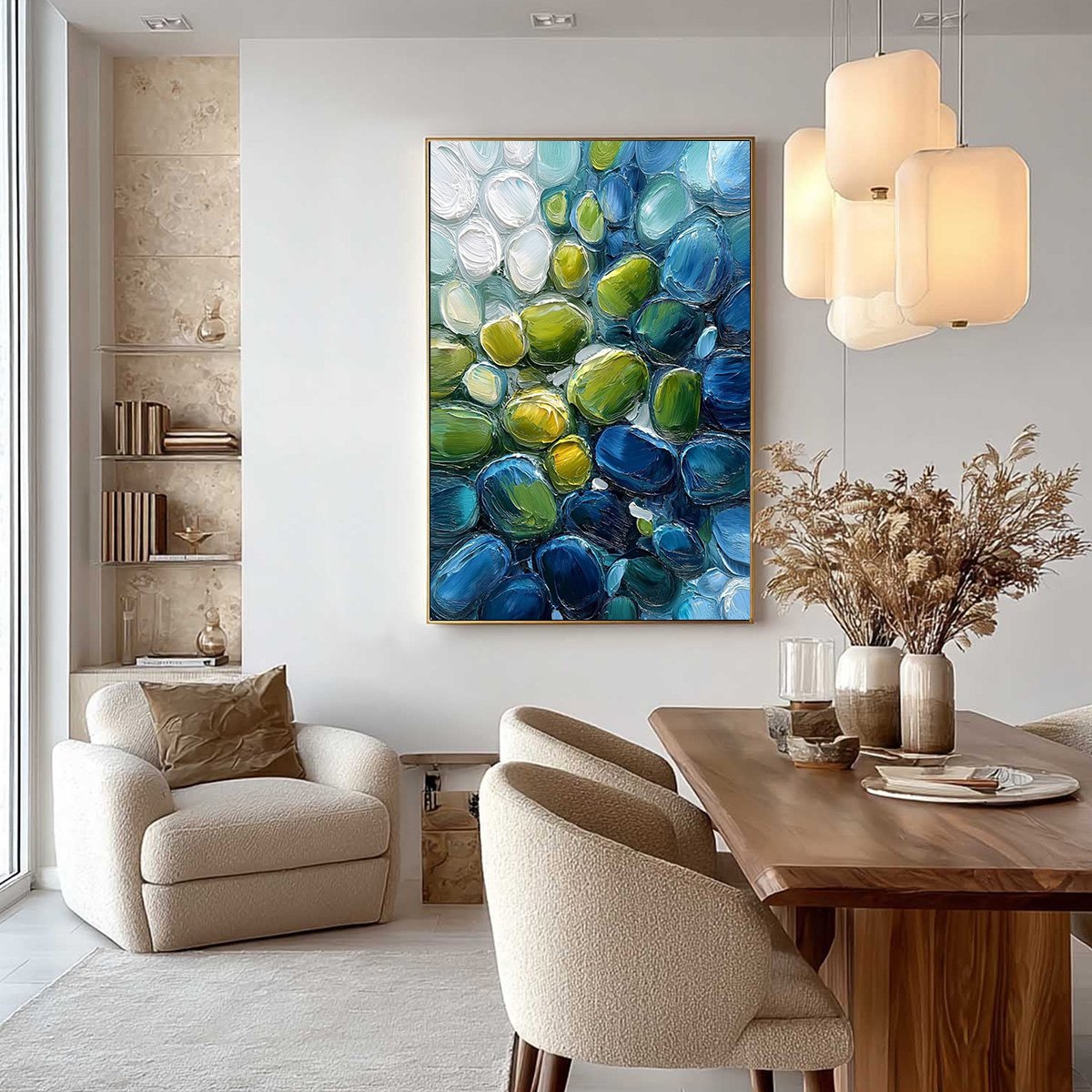 RIVER GEMS: Abstract Impasto Textured Blue and Green Painting - Image 4
