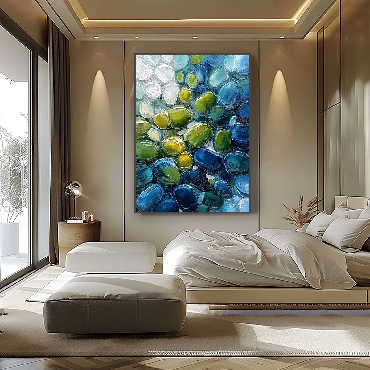 RIVER GEMS: Abstract Impasto Textured Blue and Green Painting - Image 6