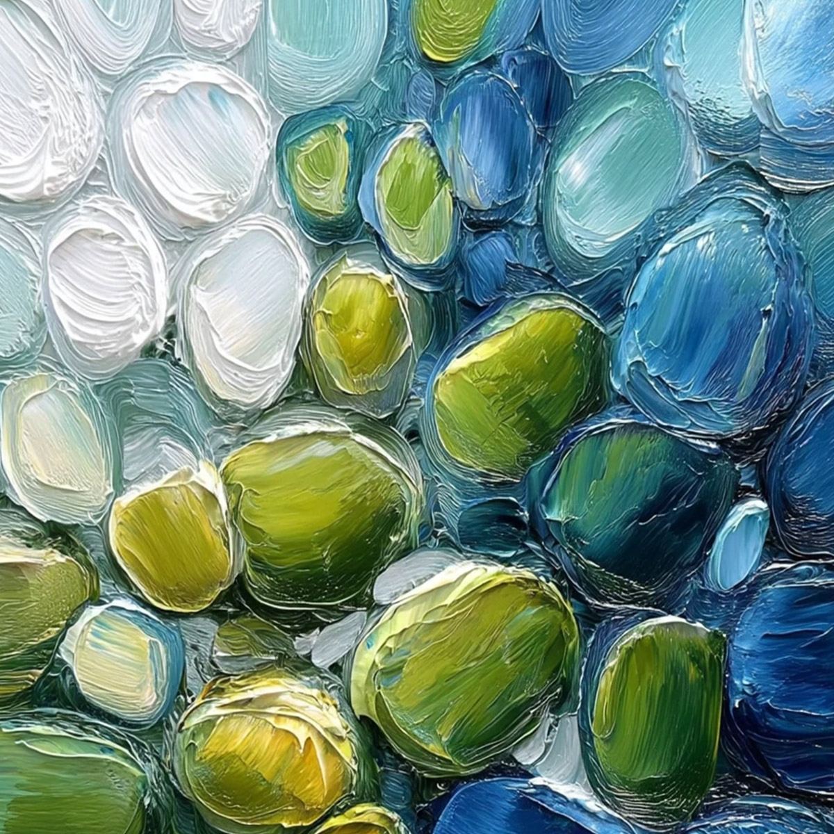 RIVER GEMS: Abstract Impasto Textured Blue and Green Painting - Image 3